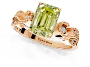 Leaf Engagement Ring Setting for Fancy Yellow Emerald Cut Center with Milgrain Accent Band and Prong Head in Rose Gold