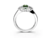 3 Stone Engagement Ring Setting for Fancy Green Emerald Cut Center with Raised Basket Heads and Prong Head in White Gold