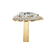Halo Engagement Ring Setting for Pear-Shaped Center with Plain Tapered Band and Prong Head in Yellow Gold