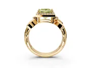Halo Engagement Ring Setting for Fancy Yellow Princess Cut Center with Floral Band and Prong Head in Yellow Gold