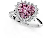 Starburst Halo Engagement Ring Setting for Fancy Pink Heart-Shaped Center with Thin Round-Wire Band and Prong Head in Sterling Silver