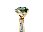 Solitaire Engagement Ring Setting for Fancy Green Heart-Shaped Center with Channel Baguette Band and Prong Head in Yellow Gold