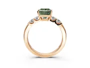5 Stone Engagement Ring Setting for Fancy Green Princess Cut Center with Plain Band and Prong Head in Rose Gold