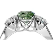 3 Stone Engagement Ring Setting for Fancy Green Cushion Cut Center with Raised Basket Heads and Prong Head in Sterling Silver