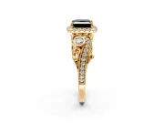 Bypass Halo Engagement Ring Setting for Fancy Black Princess Cut Center with Bezel Accents, Milgrain and Prong Head in Yellow Gold