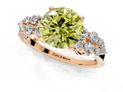 Cluster Engagement Ring Setting for Fancy Yellow Round Cut Center with 2-Row Shoulder Clusters and Prong Head in Rose Gold