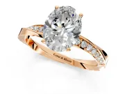 Side Accent Engagement Ring Setting for Oval Center with Accent Shoulders and Prong Head in Rose Gold