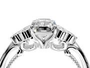 Cluster Engagement Ring Setting for Emerald Cut Center with Bezel Accent Clusters and Prong Head in Platinum