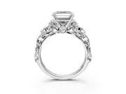 Solitaire Engagement Ring Setting for Asscher Cut Center with Filigree Band and Prong Head in Platinum