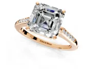 Solitaire Engagement Ring Setting for Asscher Cut Center with Channel Accents and Prong Head in Rose Gold
