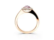 Halo Engagement Ring Setting for Fancy Pink Pear-Shaped Center with Plain Tapered Band and Prong Head in Rose Gold