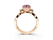 3 Stone Engagement Ring Setting for Fancy Pink Round Cut Center with Pave Twist Band and Prong Head in Rose Gold