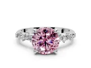 Solitaire Engagement Ring Setting for Fancy Pink Round Cut Center with Trailing Leaf Accent Band and Prong Head in Platinum