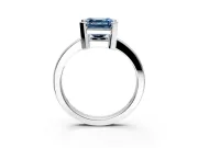 Solitaire Engagement Ring Setting for Fancy Blue Asscher Cut Center with Plain Band and Flat Tab Prong Head in Sterling Silver