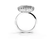 Halo Engagement Ring Setting for Princess Cut Center with Milgrain Bezel Rim, Plain Band and Prong Head in Sterling Silver