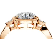 Cluster Engagement Ring Setting for Round Cut Center with Milgrain Shoulder Clusters and Prong Head in Rose Gold