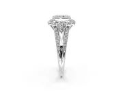 Halo Engagement Ring Setting for Radiant Cut Center with Two-Strand Split Shank and Prong Head in Platinum