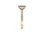 Solitaire Engagement Ring Setting for Emerald Cut Center with Fine Pave Narrow Band and Prong Head in Rose Gold