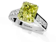 Solitaire Engagement Ring Setting for Fancy Yellow Radiant Cut Center with Round Cut Channel Band and Prong Head in White Gold