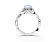 Halo Engagement Ring Setting for Fancy Blue Radiant Cut Center with Leaf Motif Split Shank and Prong Head in Platinum