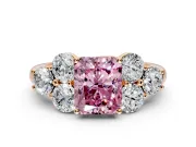Cluster Engagement Ring Setting for Fancy Pink Radiant Cut Center with Round Cut Accent Frame and Prong Head in Rose Gold