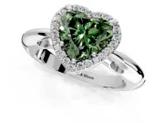 Halo Engagement Ring Setting for Fancy Green Heart-Shaped Center with Tapered Plain Band and Prong Head in White Gold