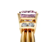 Solitaire Engagement Ring Setting for Fancy Pink Princess Cut Center with Grooved Bar Accent Band and Prong Head in Yellow Gold