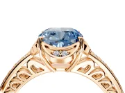 Floral Engagement Ring Setting for Fancy Blue Cushion Cut Center with Four Accent Clusters and Prong Head in Rose Gold