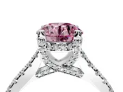 Solitaire Engagement Ring Setting for Fancy Pink Round Cut Center with Widening Pave Band and Claw Prong Head in Sterling Silver