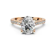 Solitaire Engagement Ring Setting for Oval Center with Widening Pave Band and Claw Prong Head in Rose Gold