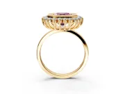 Halo Engagement Ring Setting for Fancy Pink Asscher Cut Center with Milgrain Bezel Rim, Plain Band and Prong Head in Yellow Gold