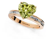 Solitaire Engagement Ring Setting for Fancy Yellow Heart-Shaped Center with Channel Baguette Band and Prong Head in Rose Gold