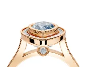 Halo Engagement Ring Setting for Fancy Blue Marquise Center with Milgrain Frame, Pave Band and Prong Head in Rose Gold