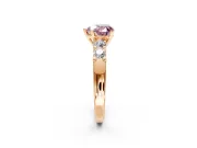 5 Stone Engagement Ring Setting for Fancy Pink Heart-Shaped Center with Plain Band and Prong Head in Rose Gold
