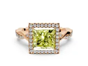Halo Engagement Ring Setting for Fancy Yellow Princess Cut Center with Twist Band and Prong Head in Rose Gold