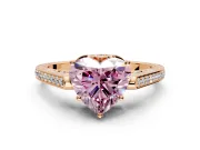 Cathedral Engagement Ring Setting for Fancy Pink Heart-Shaped Center with Antique-Style Pave Band and Prong Head in Rose Gold