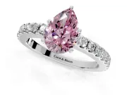 Solitaire Engagement Ring Setting for Fancy Pink Pear-Shaped Center with Single Row Accent Band and Prong Head in White Gold