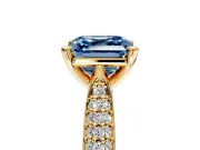 Solitaire Engagement Ring Setting for Fancy Blue Asscher Cut Center with Multi-Row Accents and Prong Head in Yellow Gold