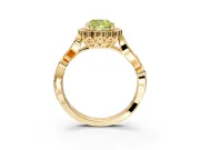Halo Engagement Ring Setting for Fancy Yellow Cushion Cut Center with Leaf Motif Split Shank and Prong Head in Yellow Gold