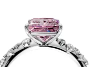 Cluster Engagement Ring Setting for Fancy Pink Princess Cut Center with Round Cut Accent Band and Prong Head in Sterling Silver
