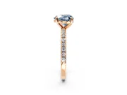 Solitaire Engagement Ring Setting for Fancy Blue Heart-Shaped Center with Fine Pave Narrow Band and Prong Head in Rose Gold