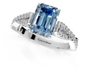 Solitaire Engagement Ring Setting for Fancy Blue Emerald Cut Center with Twisted Pave Split Shank and Prong Head in Sterling Silver