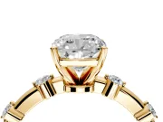 Solitaire Engagement Ring Setting for Cushion Cut Center with Bezel Station Band and Prong Head in Yellow Gold
