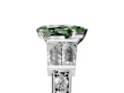 Channel-Set Engagement Ring Setting for Fancy Green Pear-Shaped Center with Baguette Band and Prong Head in Sterling Silver