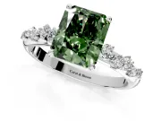 Cluster Engagement Ring Setting for Fancy Green Radiant Cut Center with Round Cut Accent Band and Prong Head in White Gold