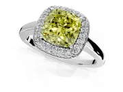 Halo Engagement Ring Setting for Fancy Yellow Cushion Cut Center with Plain Tapered Band and Prong Head in Sterling Silver