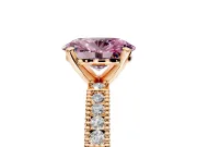 Solitaire Engagement Ring Setting for Fancy Pink Oval Center with Milgrain-Edged Pave Band and Prong Head in Rose Gold