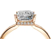 Hidden Halo Engagement Ring Setting for Princess Cut Center with Wide Flat Plain Band and Prong Head in Rose Gold