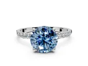 Solitaire Engagement Ring Setting for Fancy Blue Round Cut Center with Pave Accents and Prong Head in Platinum