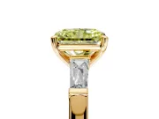 3 Stone Engagement Ring Setting for Fancy Yellow Radiant Cut Center with Tapered Baguettes, Plain Band and Prong Head in Yellow Gold